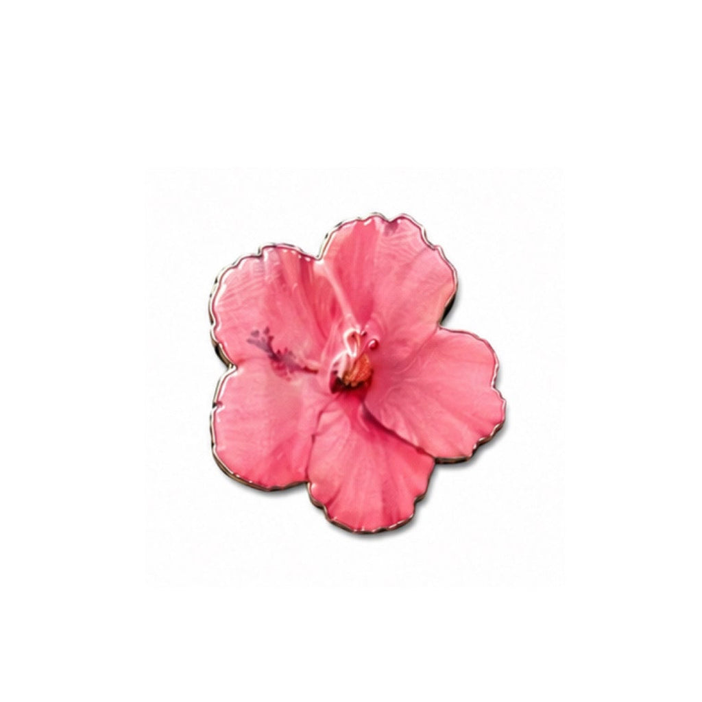 Pink Hibiscus Flower - Enamel Metal Sticker